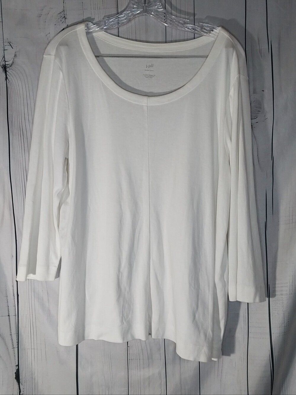 J.Jill Pima Cotton 3/4 Sleeve Relaxed Fit Flowy Casual Seamed Crewneck Tunic Tee